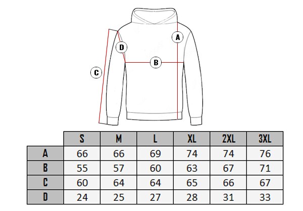  Rusty neal Beteli Hoodie size table size table 
