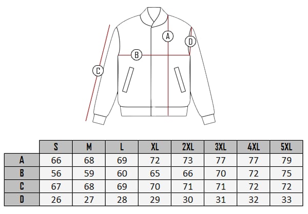 Hi-Performence leather jacket size table