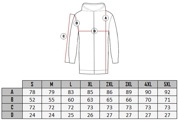 Almighty Carisma Pusero size table 