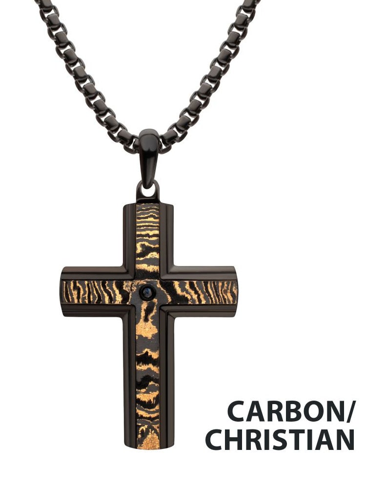 Copper Cross Pendant Inox Halsband - Svart.jpg