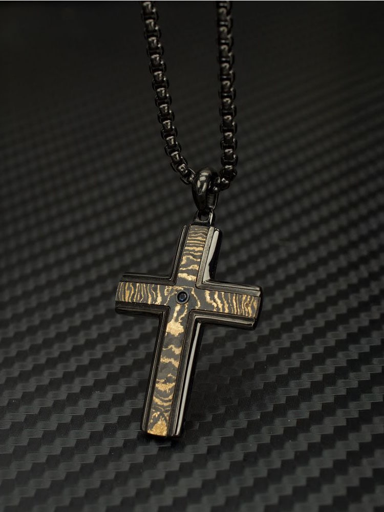 Copper Cross Pendant Inox Halsband - Svart 5.jpg