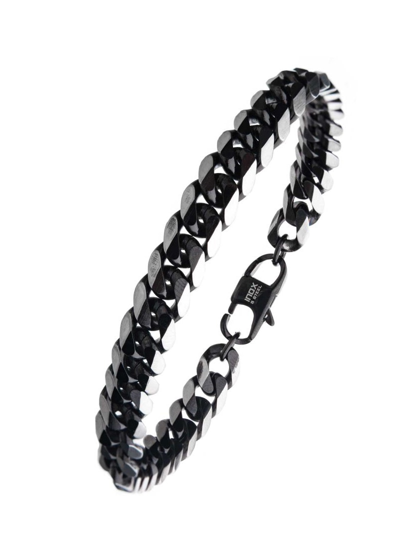 Curb Chain Inox Armband  Svart Silver 1.jpg
