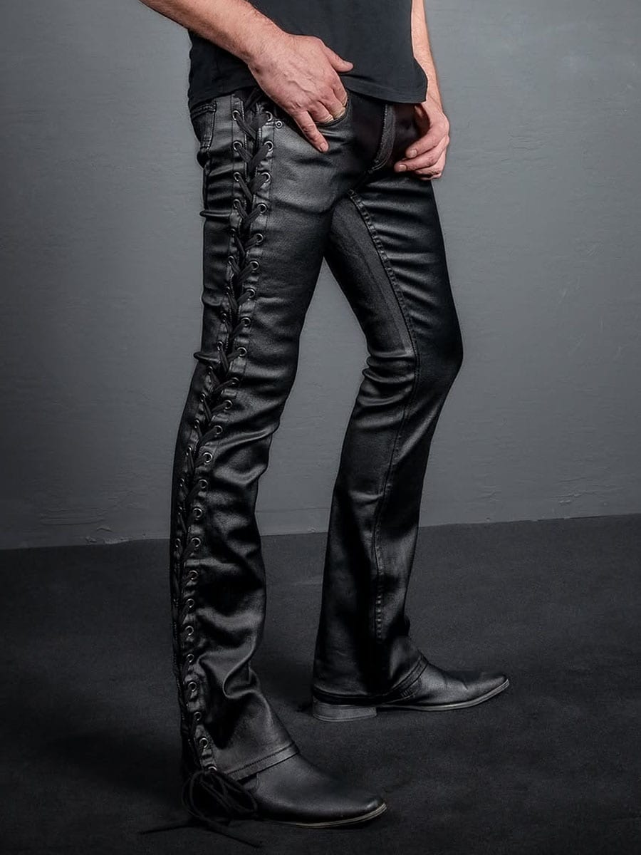 Hellraiser Side Laced Waxed Denim Jeans - Black.jpg
