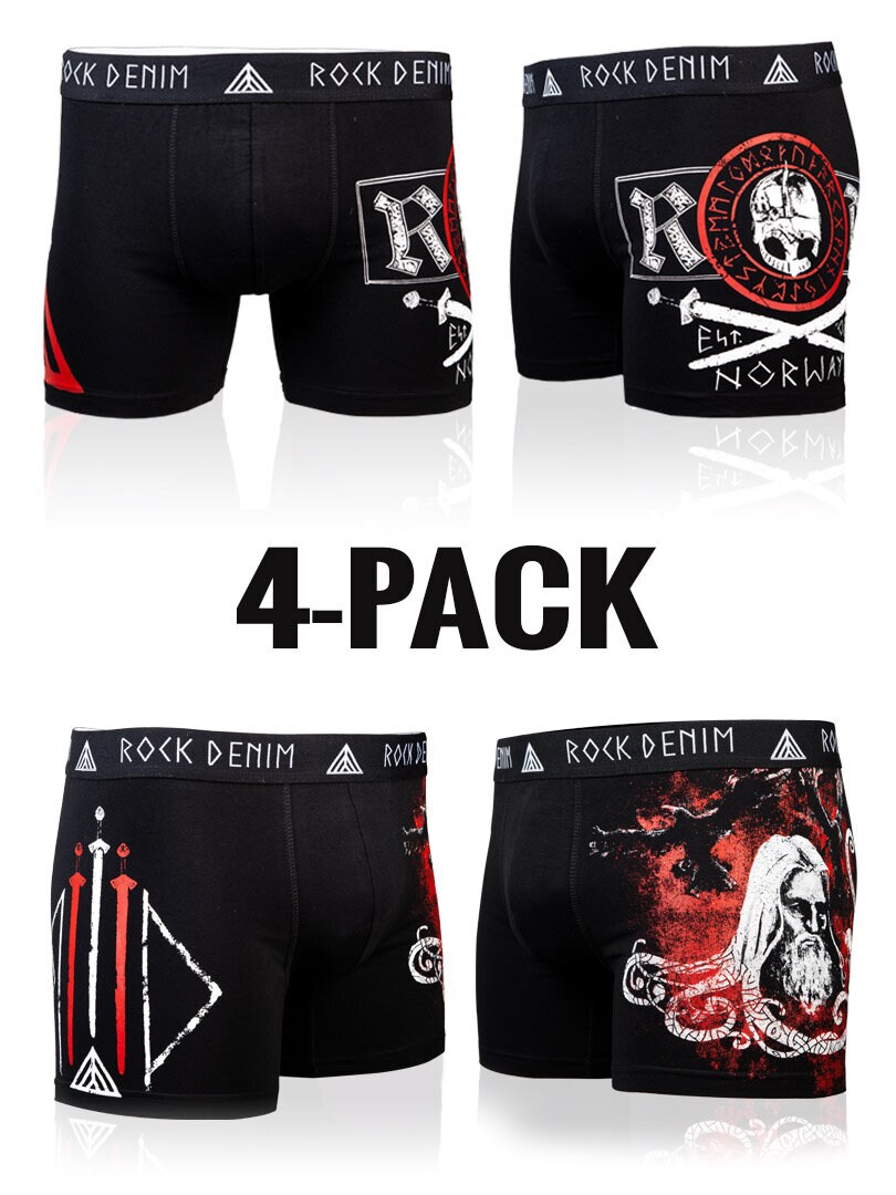 4-pack RockDenim Viking Warrior Bokserit - Musta